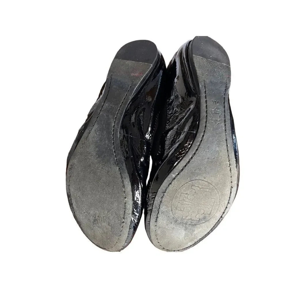 Tory Burch Caroline Women's Black Patent Leather Slip On Ballet Flats Size 7M